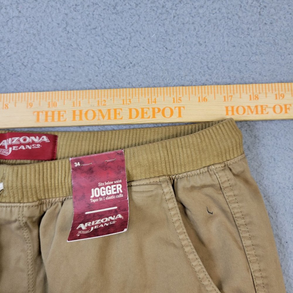 Arizona Jeans Cargo Jogger Pants Men's Size 34 Tapered Fit Elastic Cuffs Beige - Picture 11 of 12
